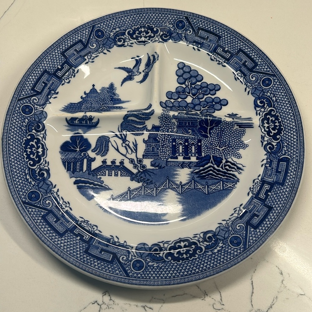 Vintage Mayer China Willow Pattern Grill Plate Restaurant Ware Divided Dish 10"